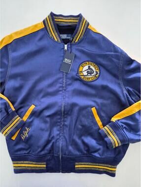 Polo Ralph Lauren 67th District Satin Bomber Jacket M Blue